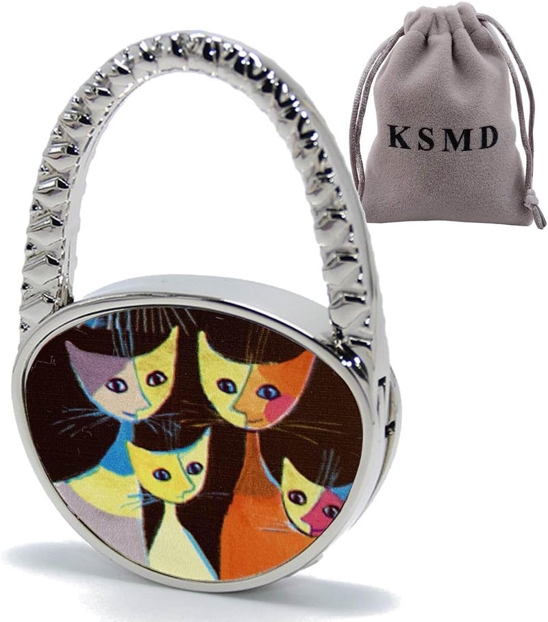 KSMD Animal Design Purse Hooks for Table and Bars,Portable Purse Hanger Organizers Hooks Handbag Holder Pocketbook Holder Bag Storage for Desk Bag Hook,Foldable Folding Table Hook Hanger (Cat Family) - Image 1